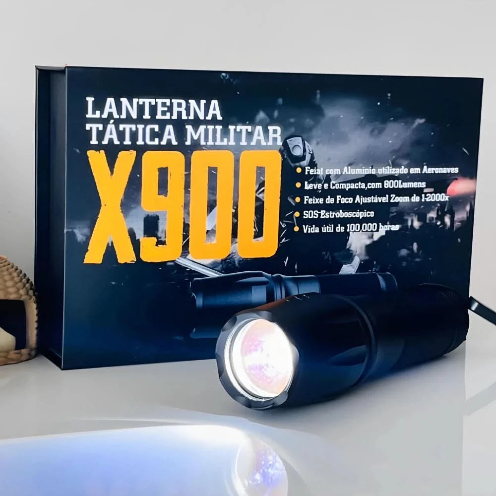 Taktische Militär-Taschenlampe X900 mit wiederaufladbarem Akku, Zoom, großer Reichweite und Stroboskopfunktion