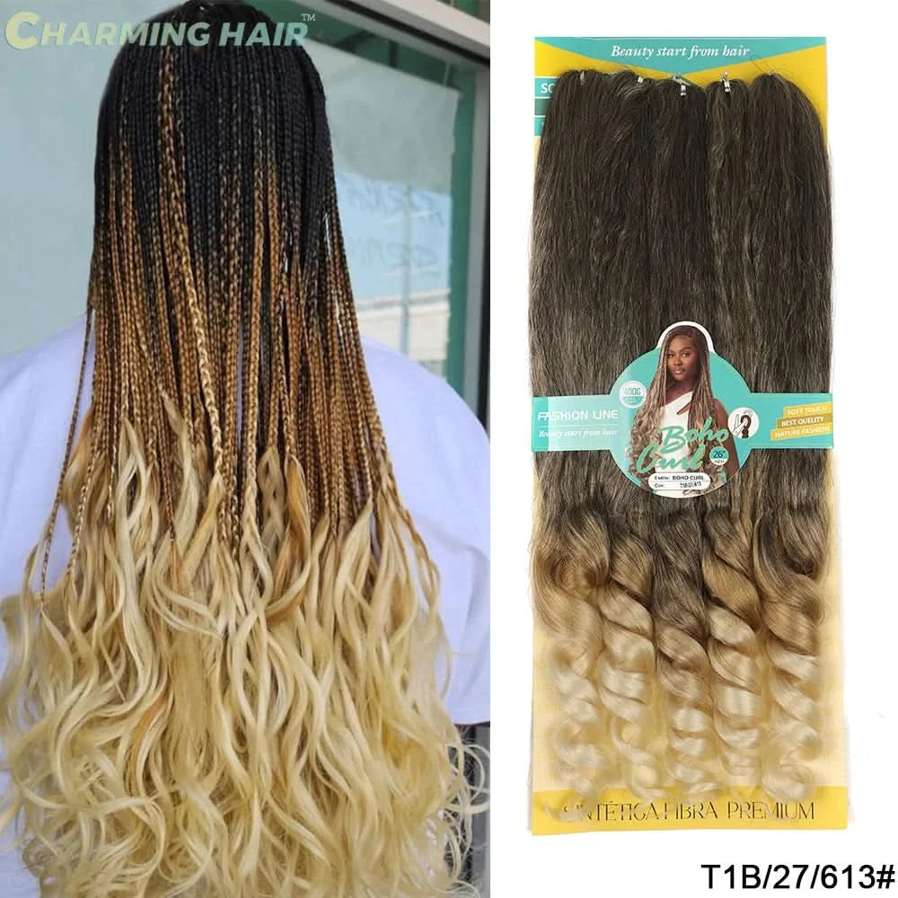 Jumbo Boho Curl French Braids für Häkelzöpfe, lockiges Jumbo-Haar, hochwertige Bio-Faser, 400 g, 65 cm, BOHO