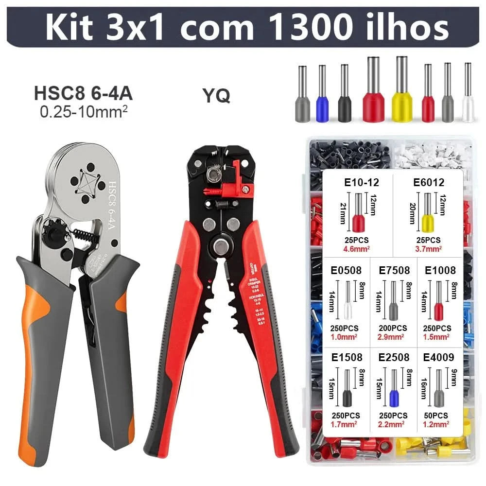 Crimping Ppliers Kit + 1300 Terminal Lands + 0,25 Pealer Up to 10mm ²