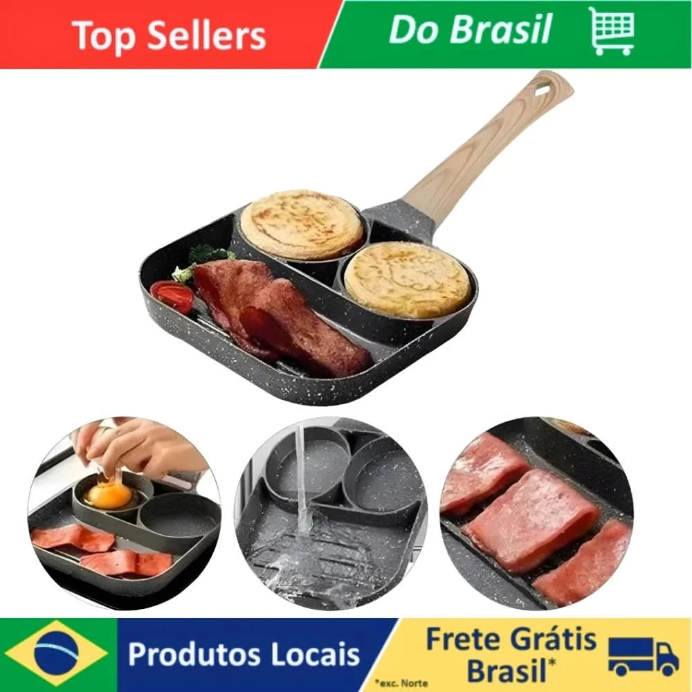 Antihaft-Bratpfanne mit 3 Fächern für Spiegeleier, Speck, Fleisch, Hähnchen, Snacks, Mehrzweck