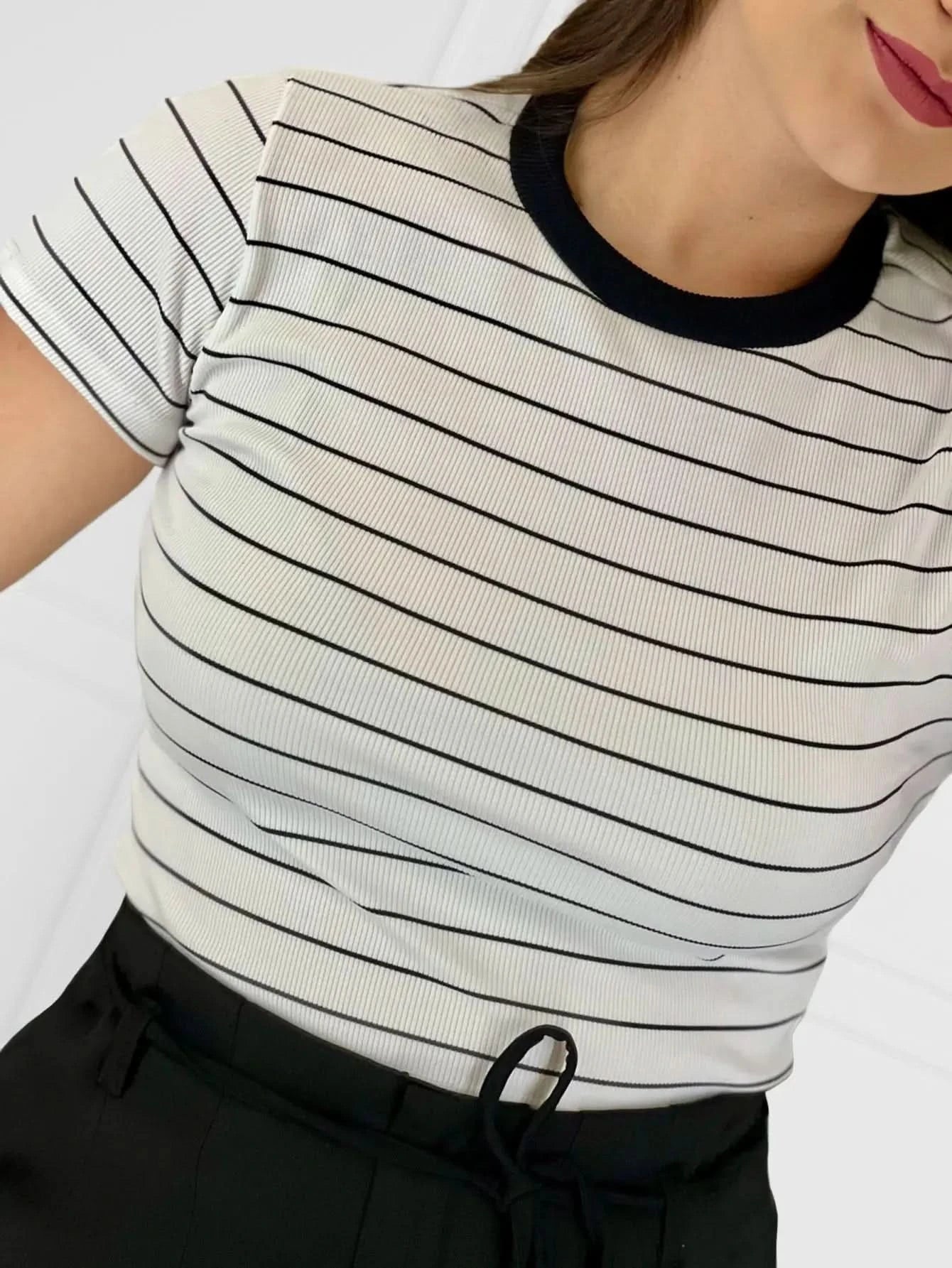 Blogger Striped T-shirt Summer Summer Casual Summer Summer Fast Shipping Free Shipping Comfortable Knitted Casual