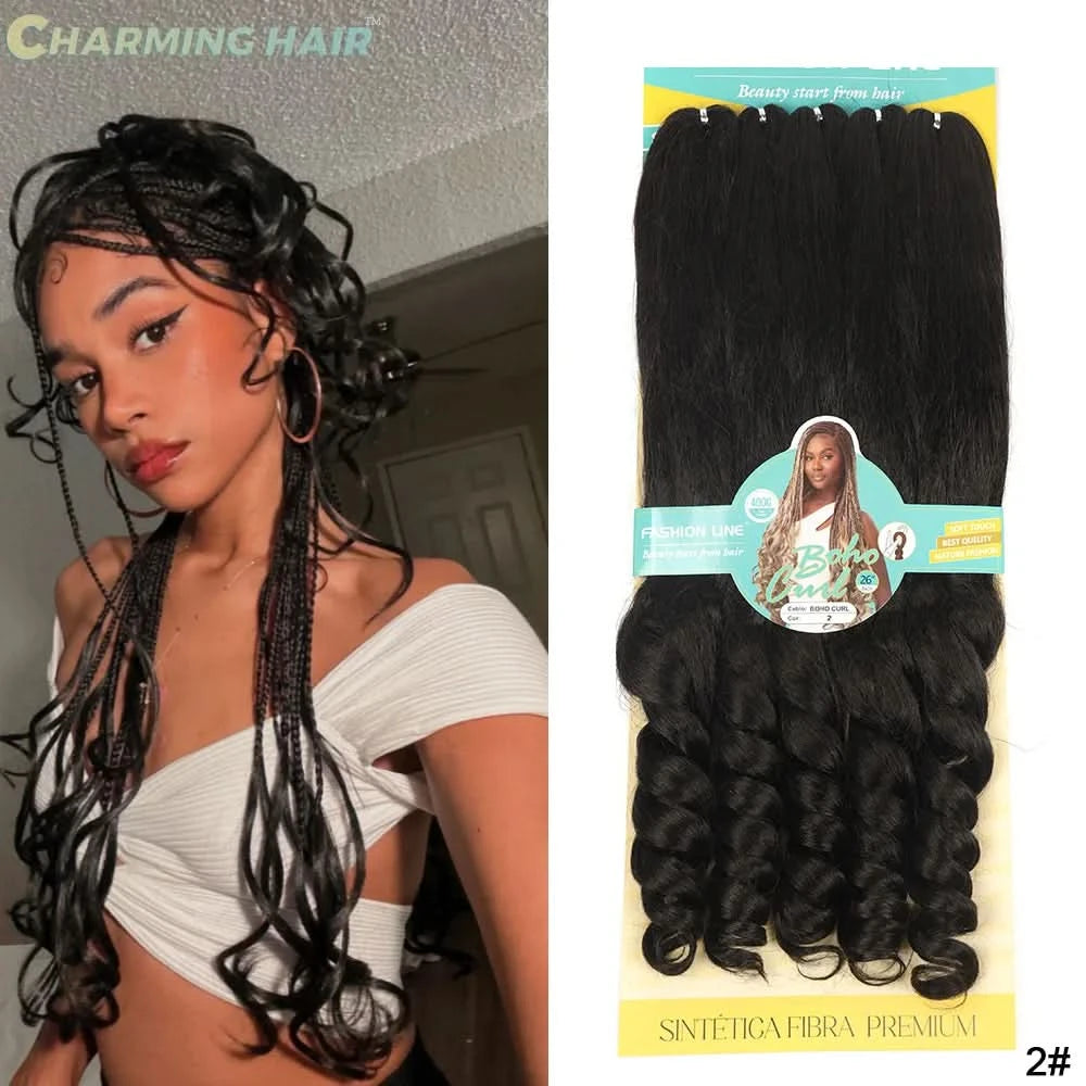 Jumbo Boho Curl French Braids für Häkelzöpfe, lockiges Jumbo-Haar, hochwertige Bio-Faser, 400 g, 65 cm, BOHO