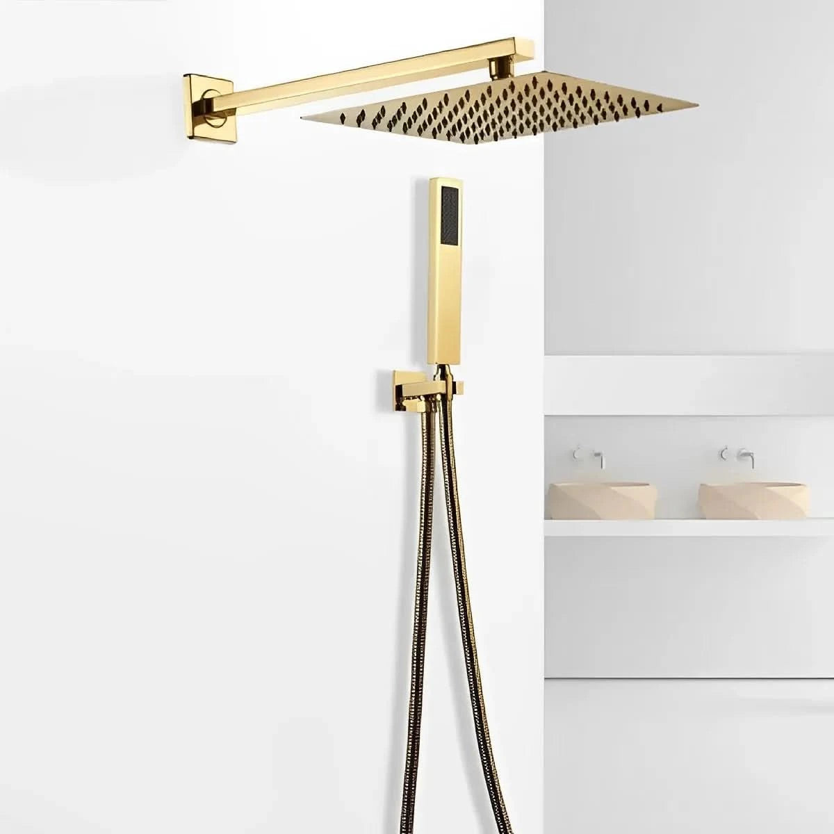 20cm quadratisches Duschset aus Edelstahl mit komplettem Handbuch, glänzend golden, DC-7017d