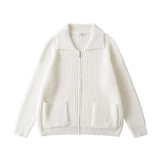 Loose collar zipper sweater