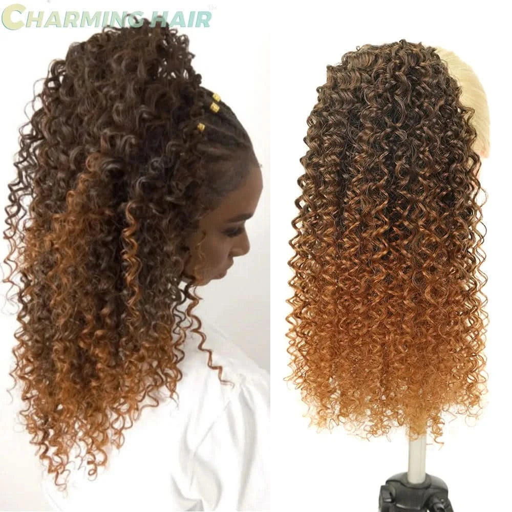 Rabo de Cavalo Curtos Ondas Profundas Cabelo Fibra Proteica Orgânica de Alta Qualidade Afro Cacheado 60cm100g "PATRICIA"-MODA