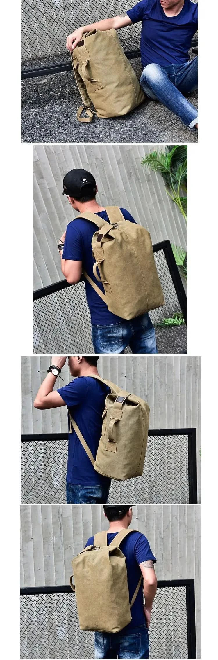 Outdoor-Reisetasche Rucksack Mode Große Kapazität Rucksack Herren Leichter Rucksack Herren Gepäck Canvas Eimer Schultertaschen für Männer