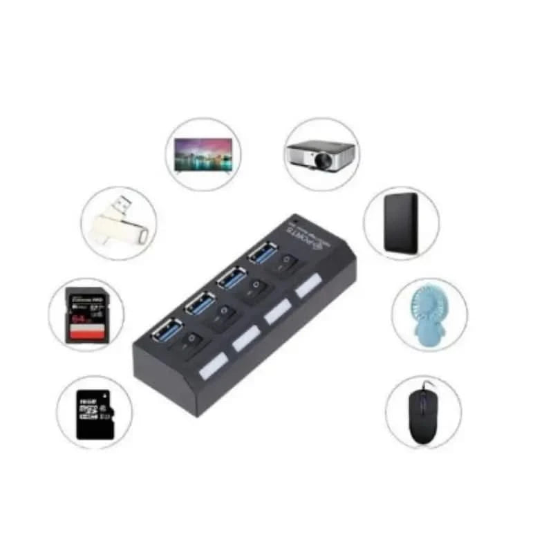 High-Speed 2.0 USB Hub mit 4 Anschlüssen und Ein-/Ausschalter