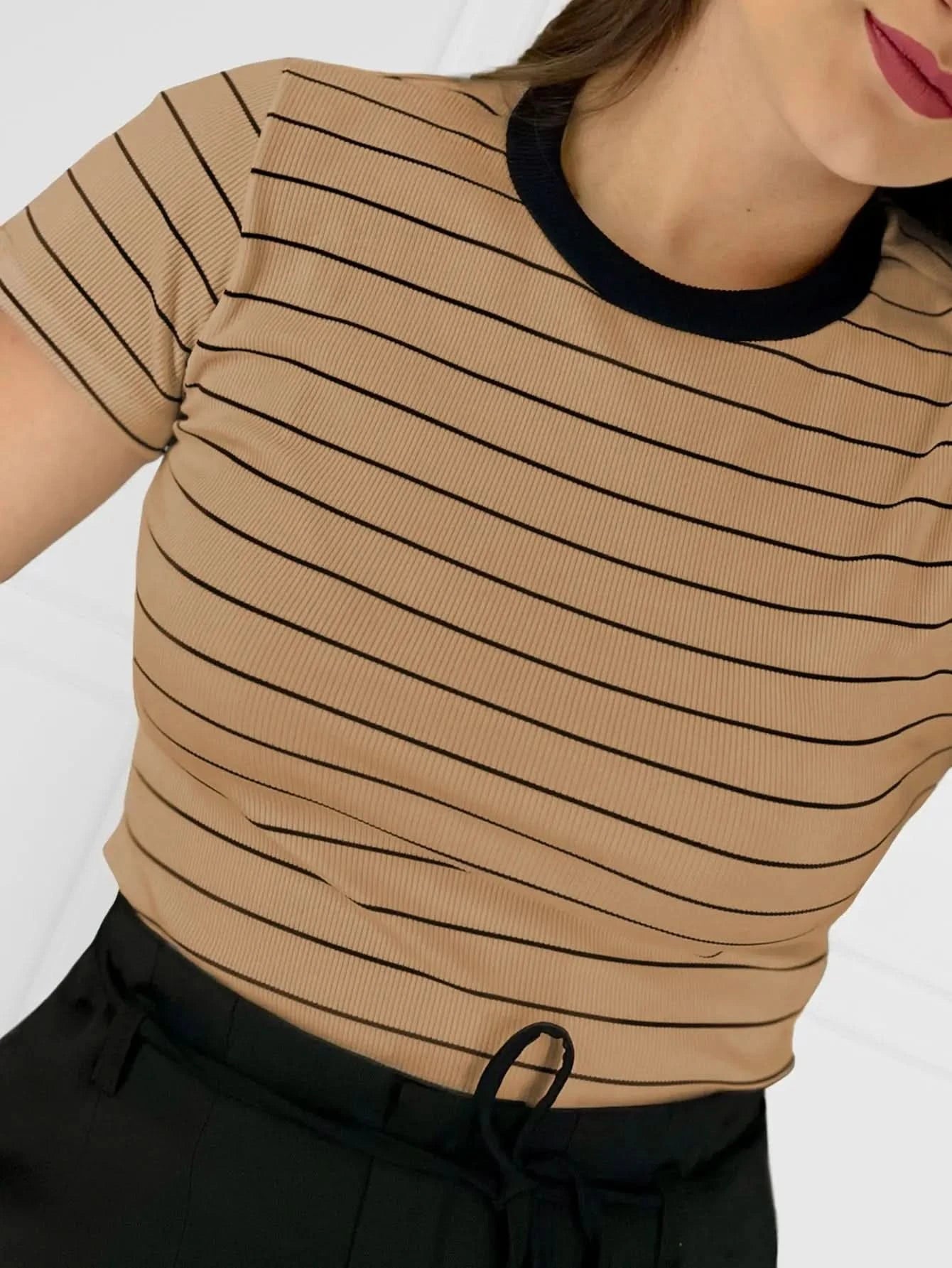 Blogger Striped T-shirt Summer Summer Casual Summer Summer Fast Shipping Free Shipping Comfortable Knitted Casual