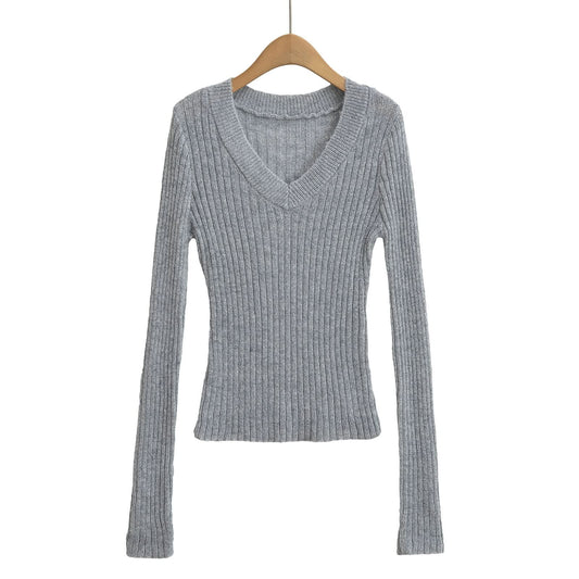 V-neck long sleeved elastic slim fit headband top