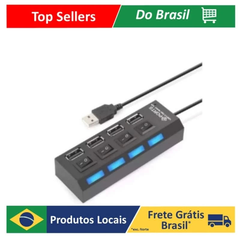 High-Speed 2.0 USB Hub mit 4 Anschlüssen und Ein-/Ausschalter