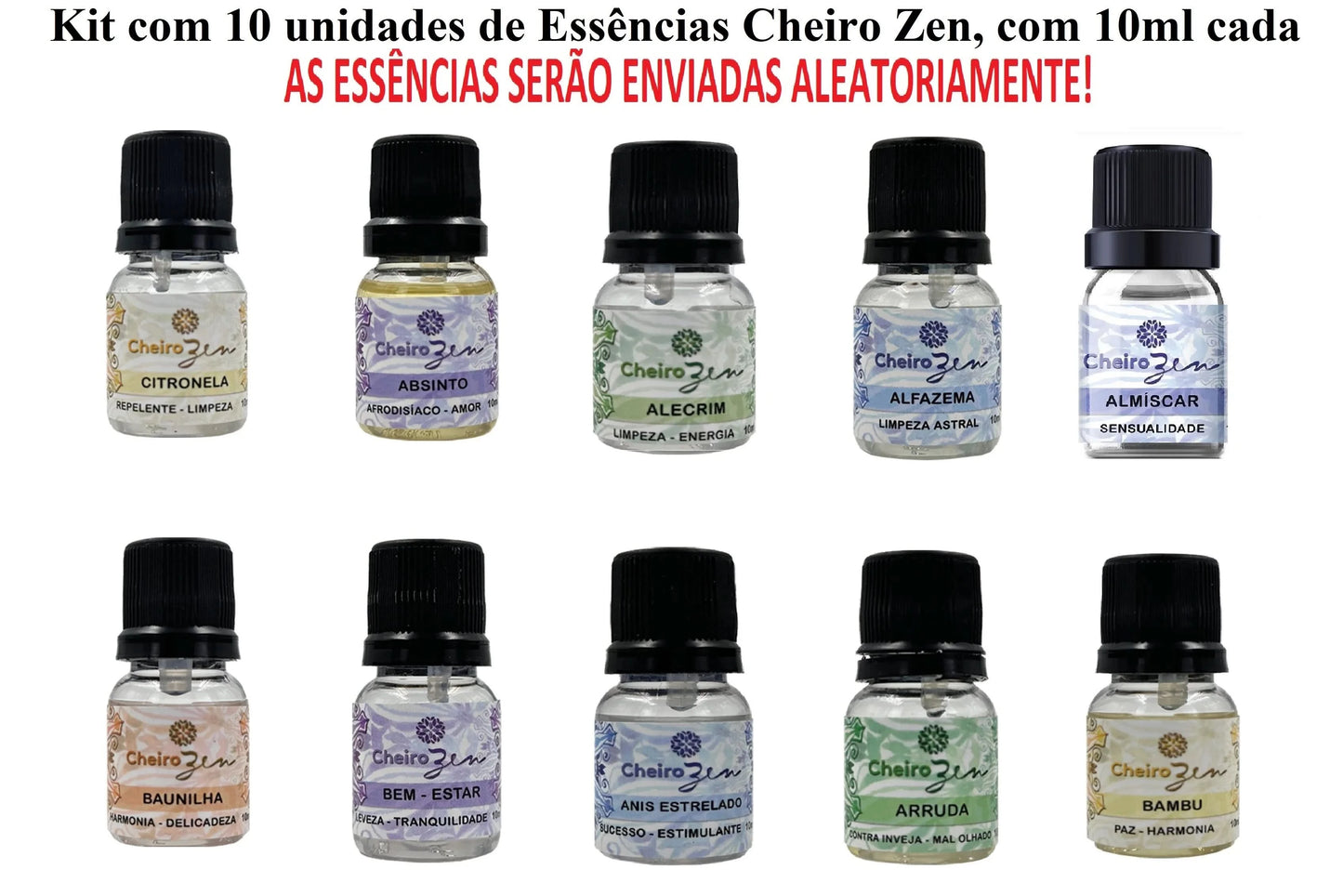 Kits de Essências Cheiro Zen - Com 5, 10 ou 15 unidades de 10ml - Aromaterapia - Óleos Essenciais