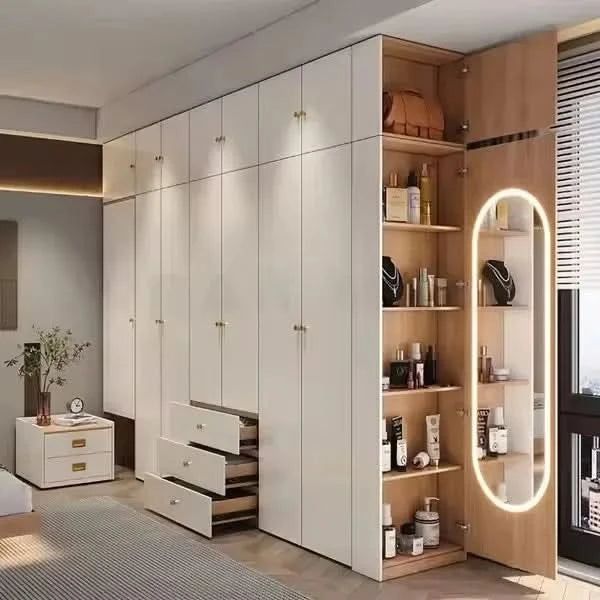 Modern wardrobes L shape with LED light walk in closets
