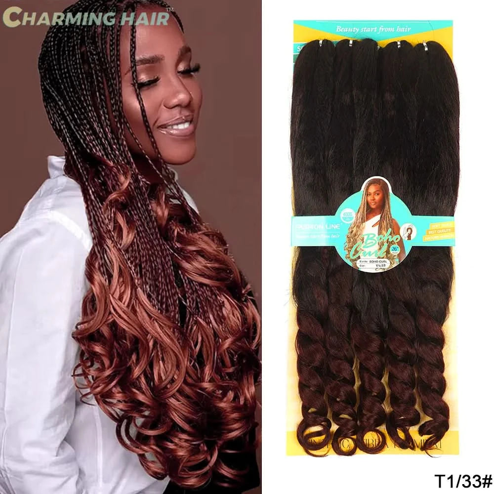 Jumbo Boho Curl French Braids für Häkelzöpfe, lockiges Jumbo-Haar, hochwertige Bio-Faser, 400 g, 65 cm, BOHO