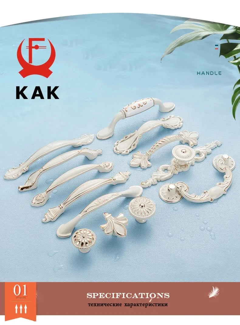 KAK Zinc Aolly Ivory White Cabinet Handles Kitchen Cupboard Door Pulls Drawer Knobs European Fashion Furniture Handle Hardware