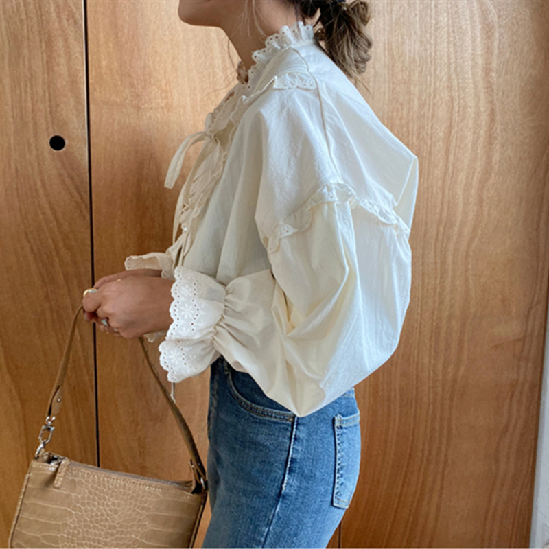 Alien Kitty  New Arrival Hollow Out Vintage Elegant Tops Women Shirt Solid Long Sleeve Korean Style Loose Blouses Blusas