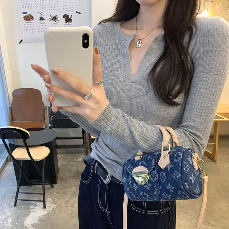 Sexy Woll-V-Ausschnitt Slim Fit Unterwäsche-Strickoberteil für Damen