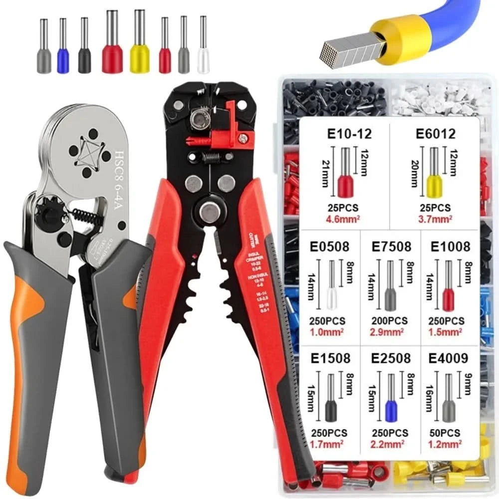 Crimping Ppliers Kit + 1300 Terminal Lands + 0,25 Pealer Up to 10mm ²