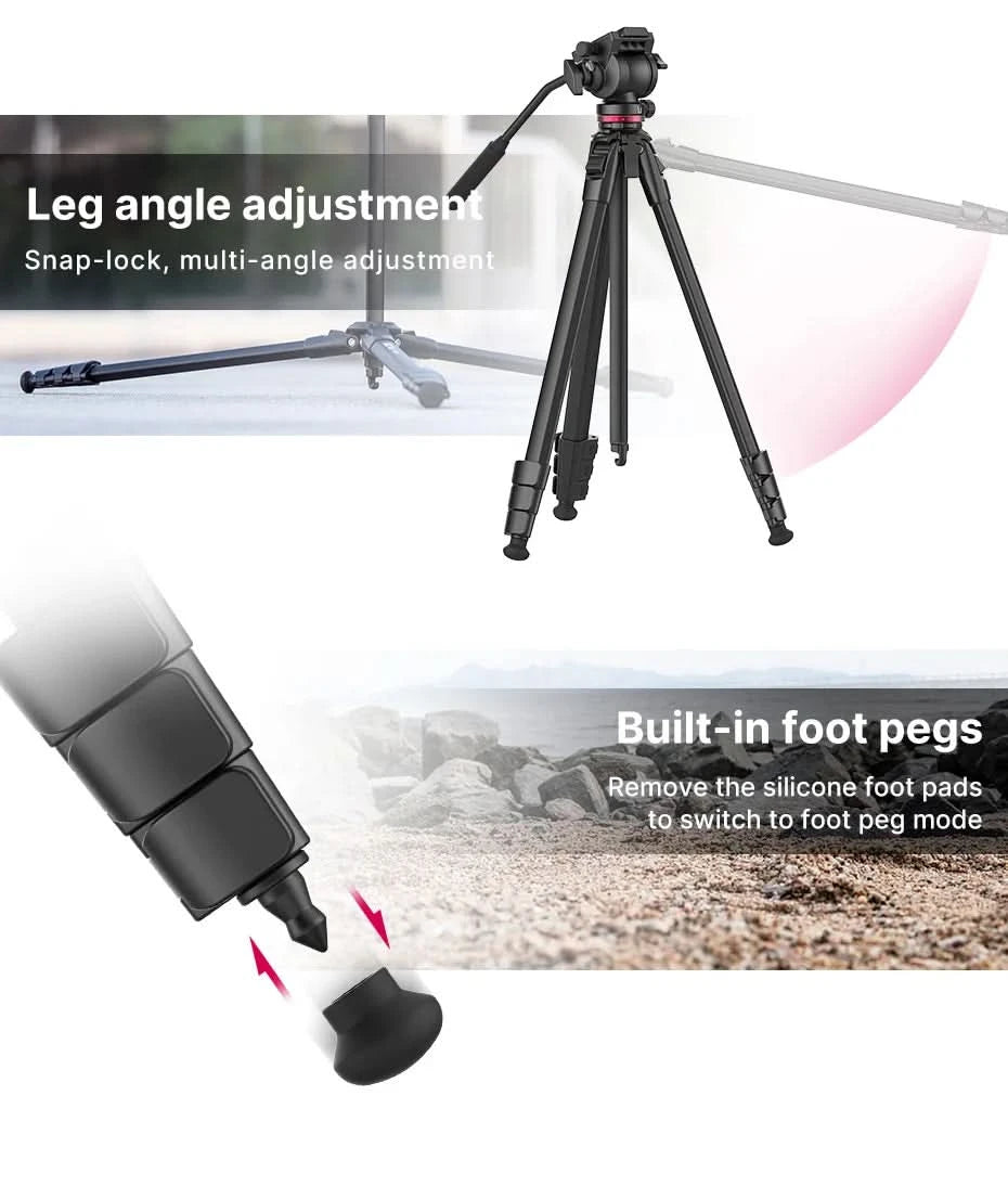 Ulanzi MT-56 OMBRA VIDEO Travel Tripod With Fluid Drag Pan Ball Head Metal Outdoor Smartphone DSLR Camera Tripod Monopod