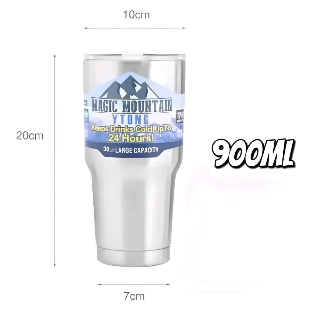 Magic Mountain 990ml Stainless Steel Double Layer Thermal Cup With Straw