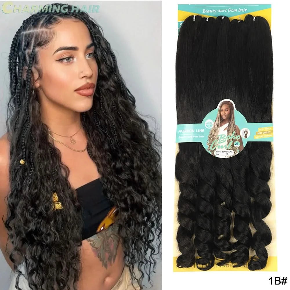 Jumbo Boho Curl French Braids für Häkelzöpfe, lockiges Jumbo-Haar, hochwertige Bio-Faser, 400 g, 65 cm, BOHO