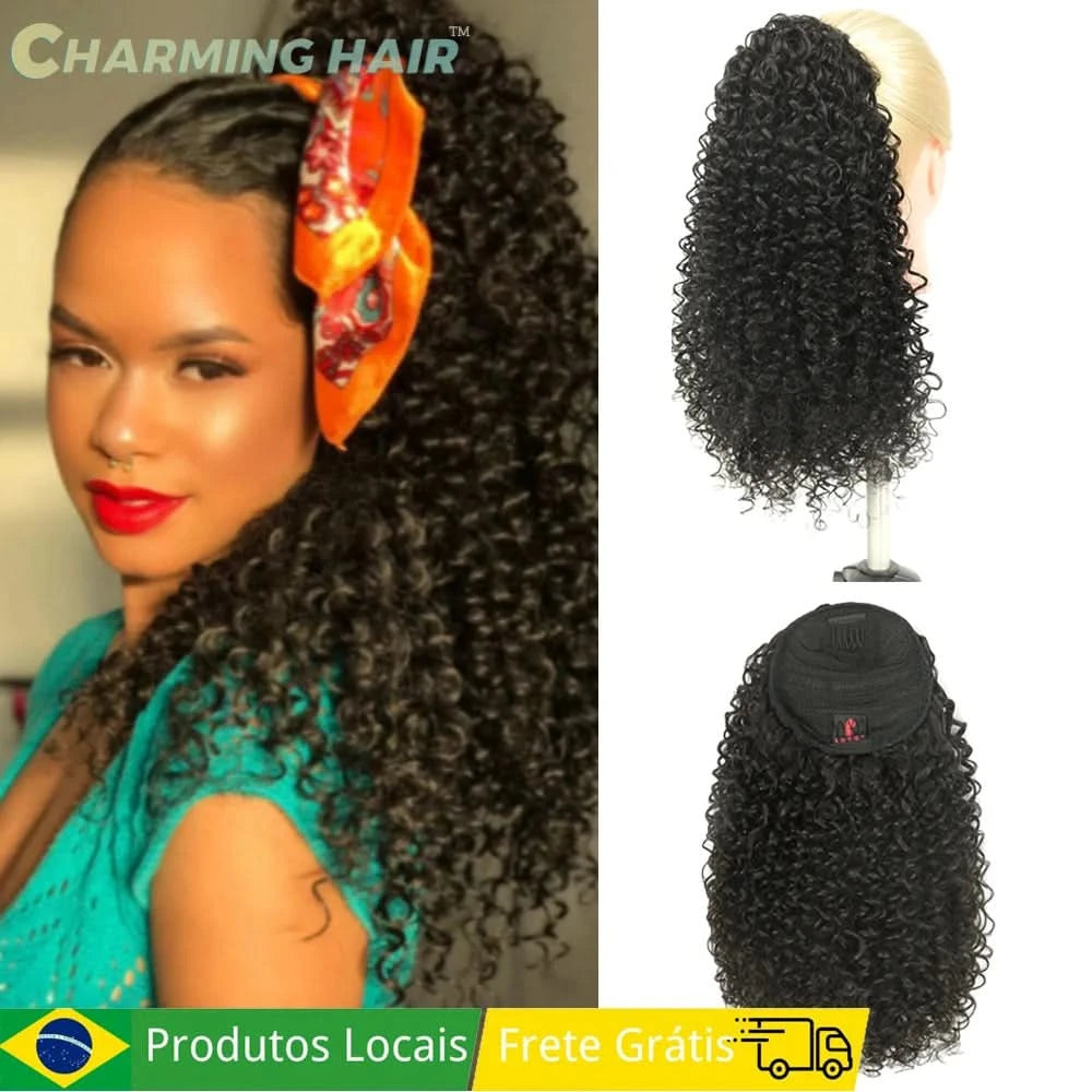 Rabo de Cavalo Curtos Ondas Profundas Cabelo Fibra Proteica Orgânica de Alta Qualidade Afro Cacheado 60cm100g "PATRICIA"-MODA