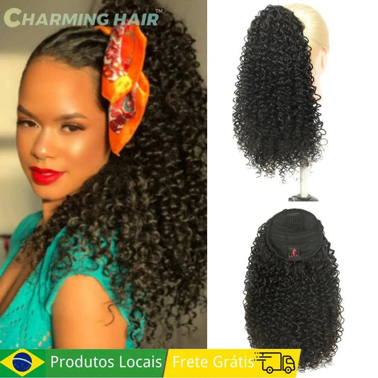 Rabo de Cavalo Curtos Ondas Profundas Cabelo Fibra Proteica Orgânica de Alta Qualidade Afro Cacheado 60cm100g "PATRICIA"-MODA