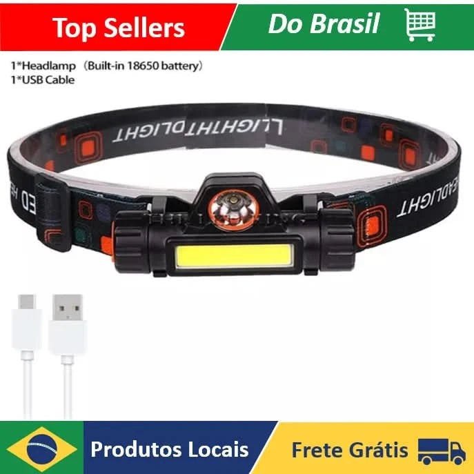 NEVERDIE STORE - LED-Stirnlampe COB Wandern Angeln Radfahren High Power SCHNELLER VERSAND FÜR GANZ BRASILIEN