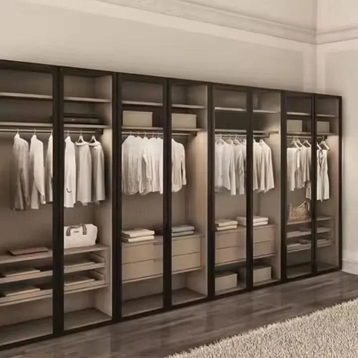 Modern wardrobes L shape with LED light walk in closets