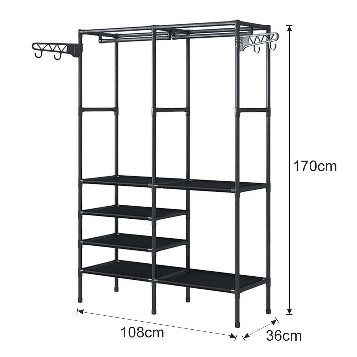 Garderobenständer Schuhregal Ständer Tragbarer Kleiderschrank Multifunktionales Schuhregal Mehrzweck Groß Zerlegbarer Schuh-Organizer (Schwarz)