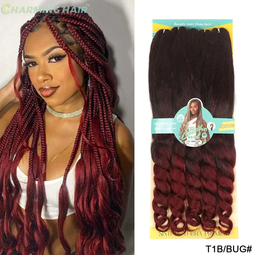 Jumbo Boho Curl French Braids für Häkelzöpfe, lockiges Jumbo-Haar, hochwertige Bio-Faser, 400 g, 65 cm, BOHO