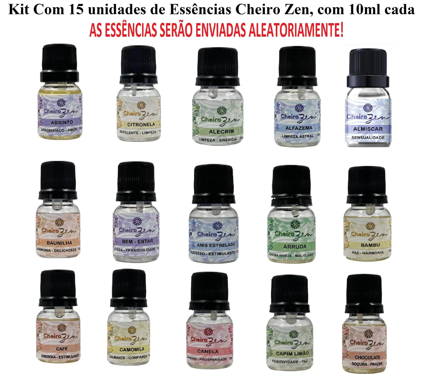 Kits de Essências Cheiro Zen - Com 5, 10 ou 15 unidades de 10ml - Aromaterapia - Óleos Essenciais