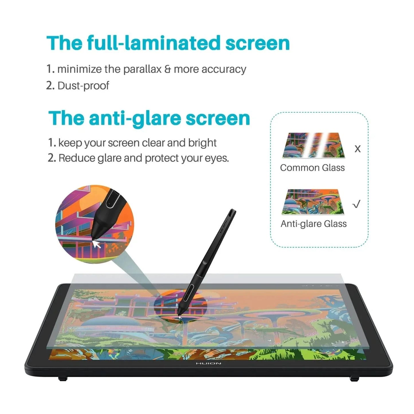 HUION Kamvas 22 Plus Graphic Pen Display Digital Art Painting Tablet QD Monitor 21.5 inch with Anti-glare Etched Glass 140%sRGB