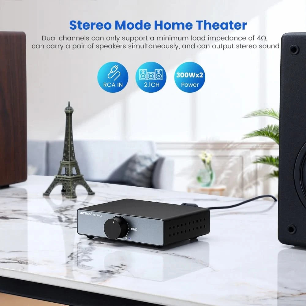 AIYIMA Audio A07 MAX Stereo-Verstärker 300W X2 TPA3255 Leistungsverstärker 2-Kanal brückbar Mono 600W Verstärker für Passivlautsprecher