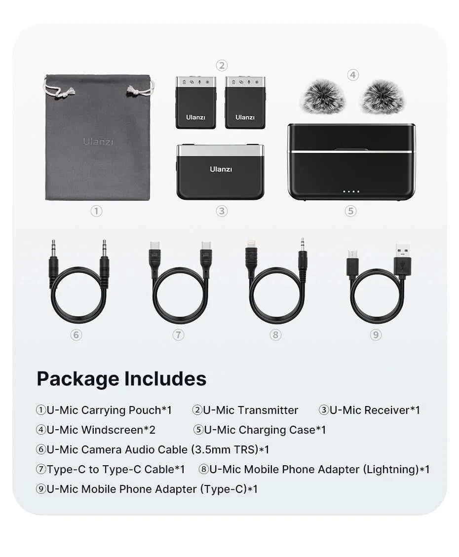 Ulanzi AM18 U-Mic 2.4G Stereo Wireless Microphone 100m Pickup 20+H Dual-Channel Recording for DSLR IOS Android PC Live Interview