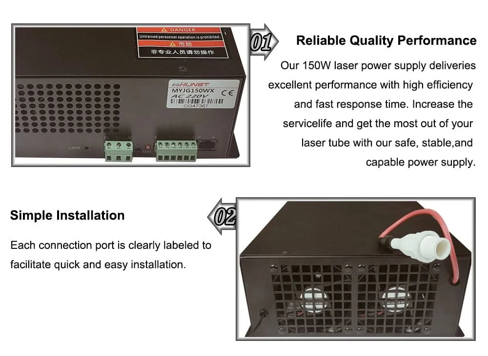 Hunst 130w CO2 Laser Power Supply MYJG-150W Suitable For 130~150w CO2 Engrag And Cutting Machine Glass Tube
