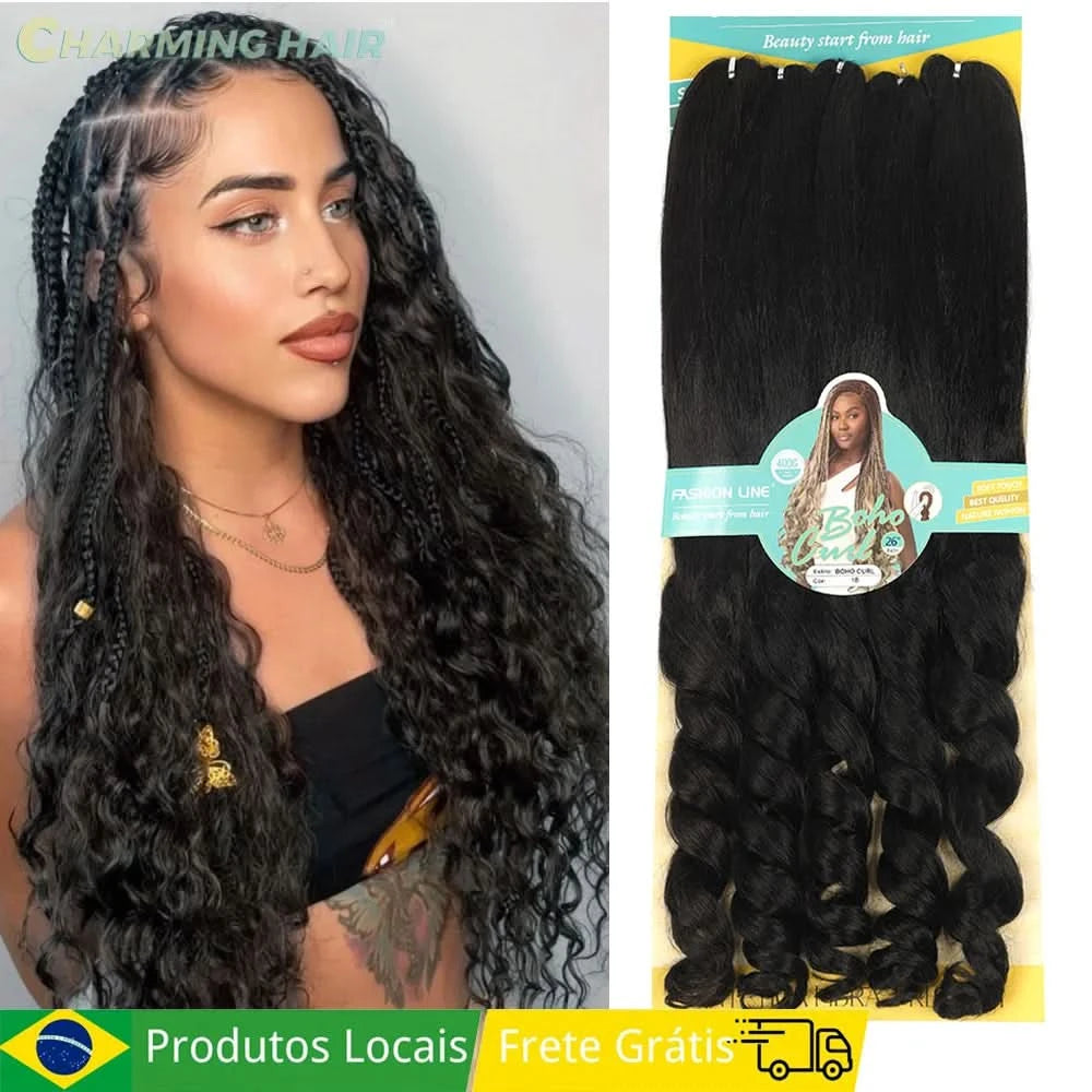 Jumbo Boho Curl French Braids für Häkelzöpfe, lockiges Jumbo-Haar, hochwertige Bio-Faser, 400 g, 65 cm, BOHO
