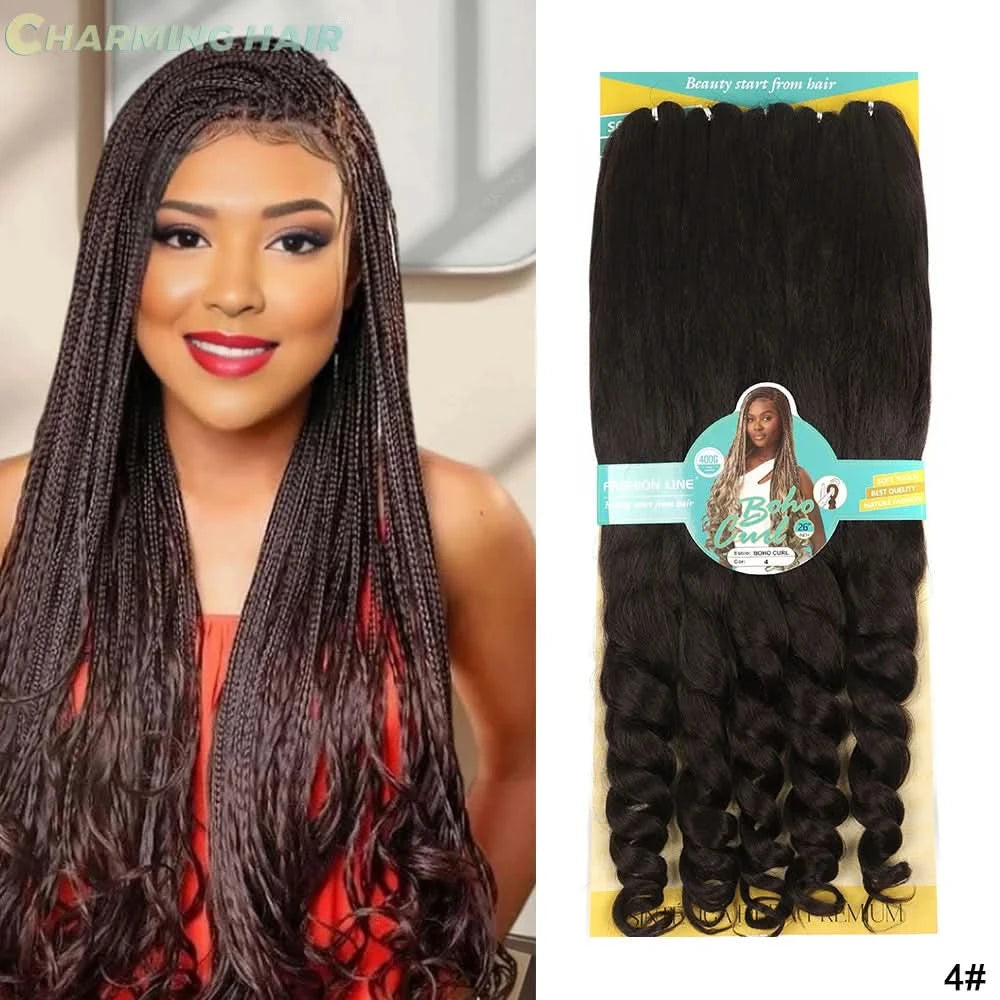 Jumbo Boho Curl French Braids für Häkelzöpfe, lockiges Jumbo-Haar, hochwertige Bio-Faser, 400 g, 65 cm, BOHO
