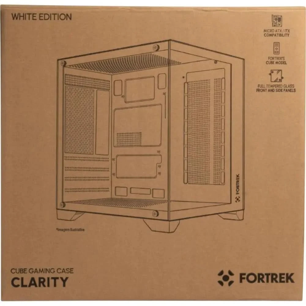 Cabinet Gamer Fortrek Clarity, Mid Tower, Tempered Glass, MATX, White, Without Source, No Fans