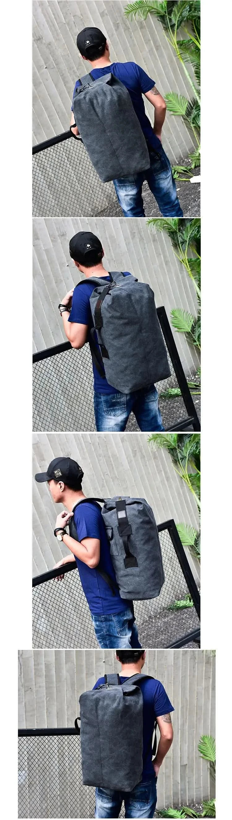 Outdoor-Reisetasche Rucksack Mode Große Kapazität Rucksack Herren Leichter Rucksack Herren Gepäck Canvas Eimer Schultertaschen für Männer