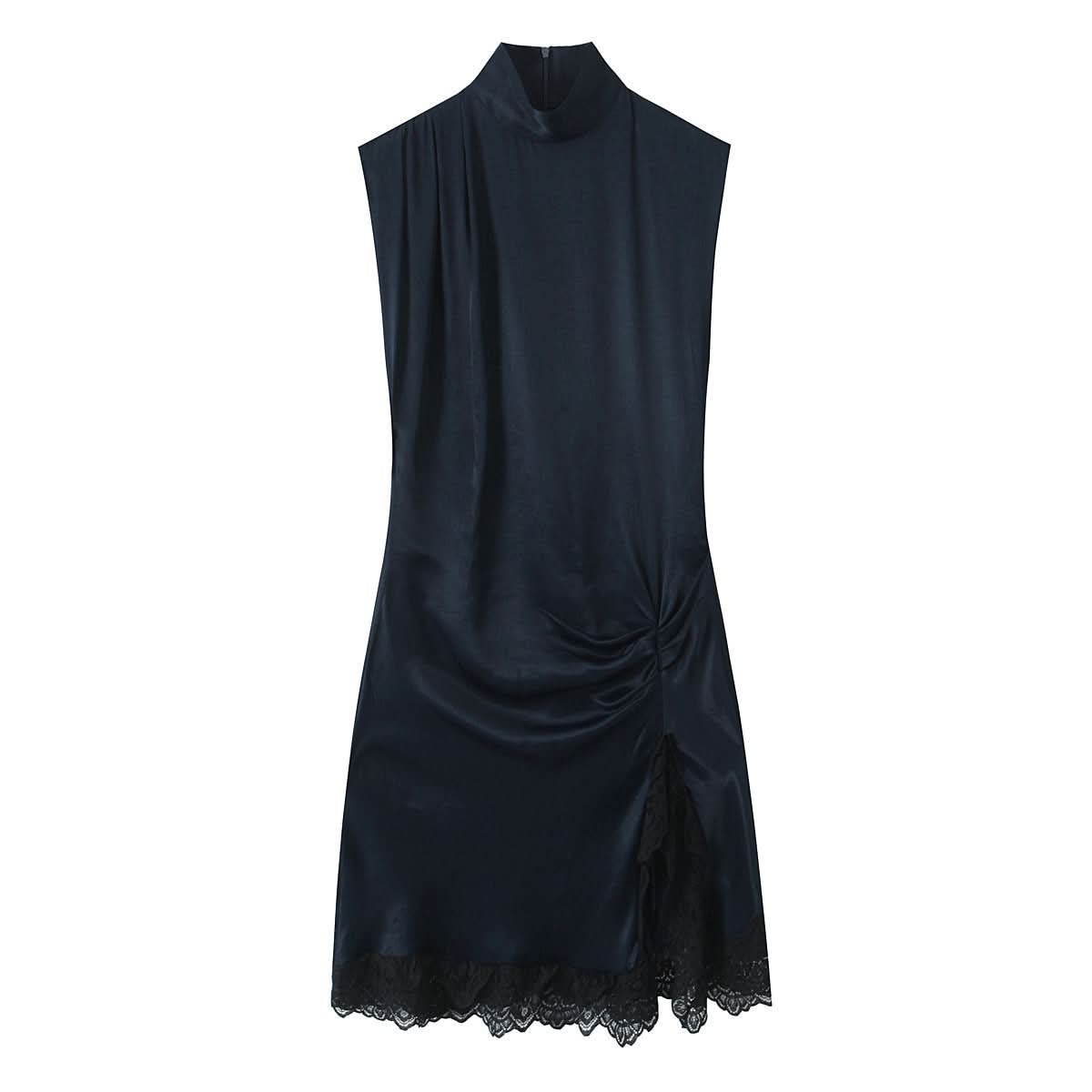 Lace patchwork satin texture mini dress