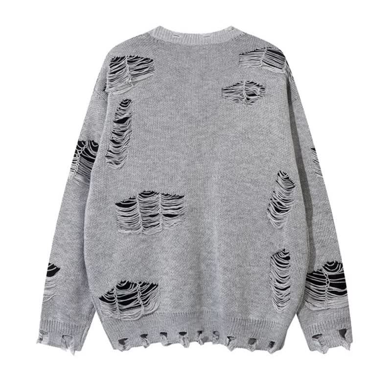 Gestrickter Pullover mit gerissener Kettenspleißung Lässiger lockerer Pullover für Paare