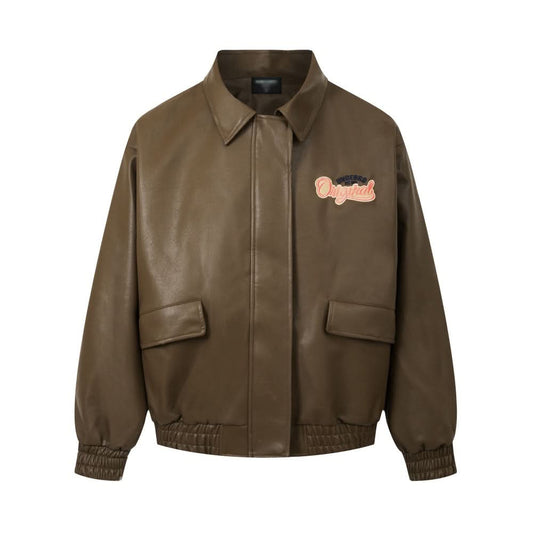 Embroidered collar leather jacket