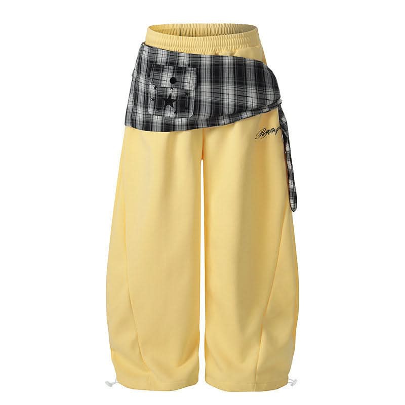 Star-Plaid-Bindegürtel-Dolch-Freizeithose Damen Locker Tanz Weite Beinhose