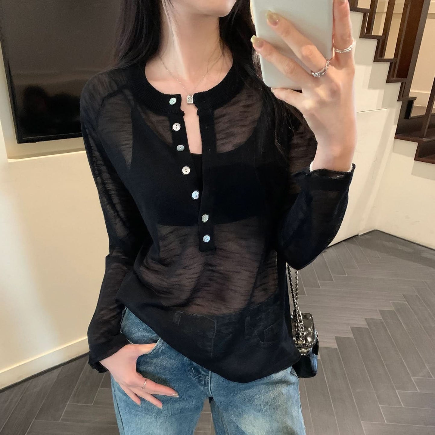 Chic Sheer Knit Long Sleeve Cover-Up for Women, Lightweight and Breathable