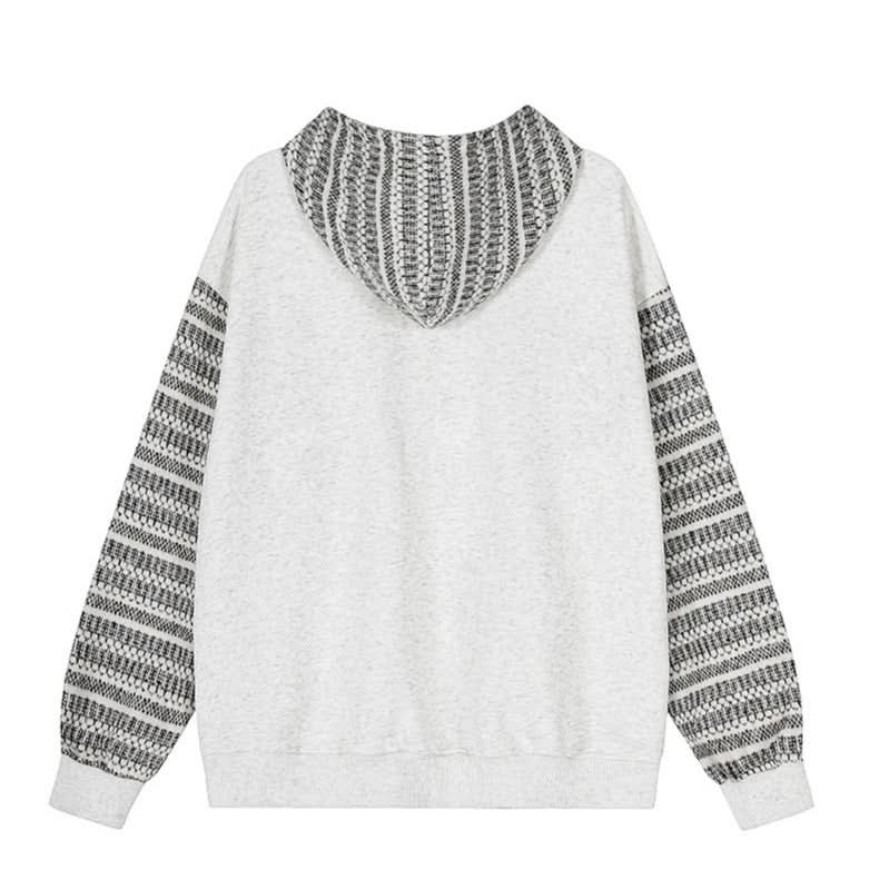 Gestreifte Patchwork-Kapuzen-Sweatshirt-Freizeit-Cardigan-Jacke