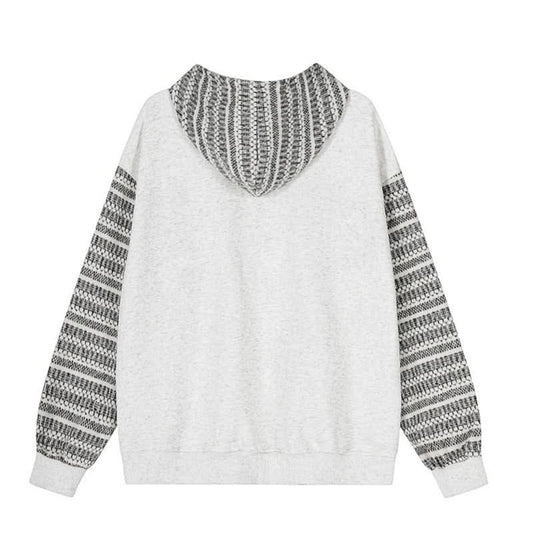 Striped Patchwork Hooded Sweatshirt Casual Open Front Cardigan Coat