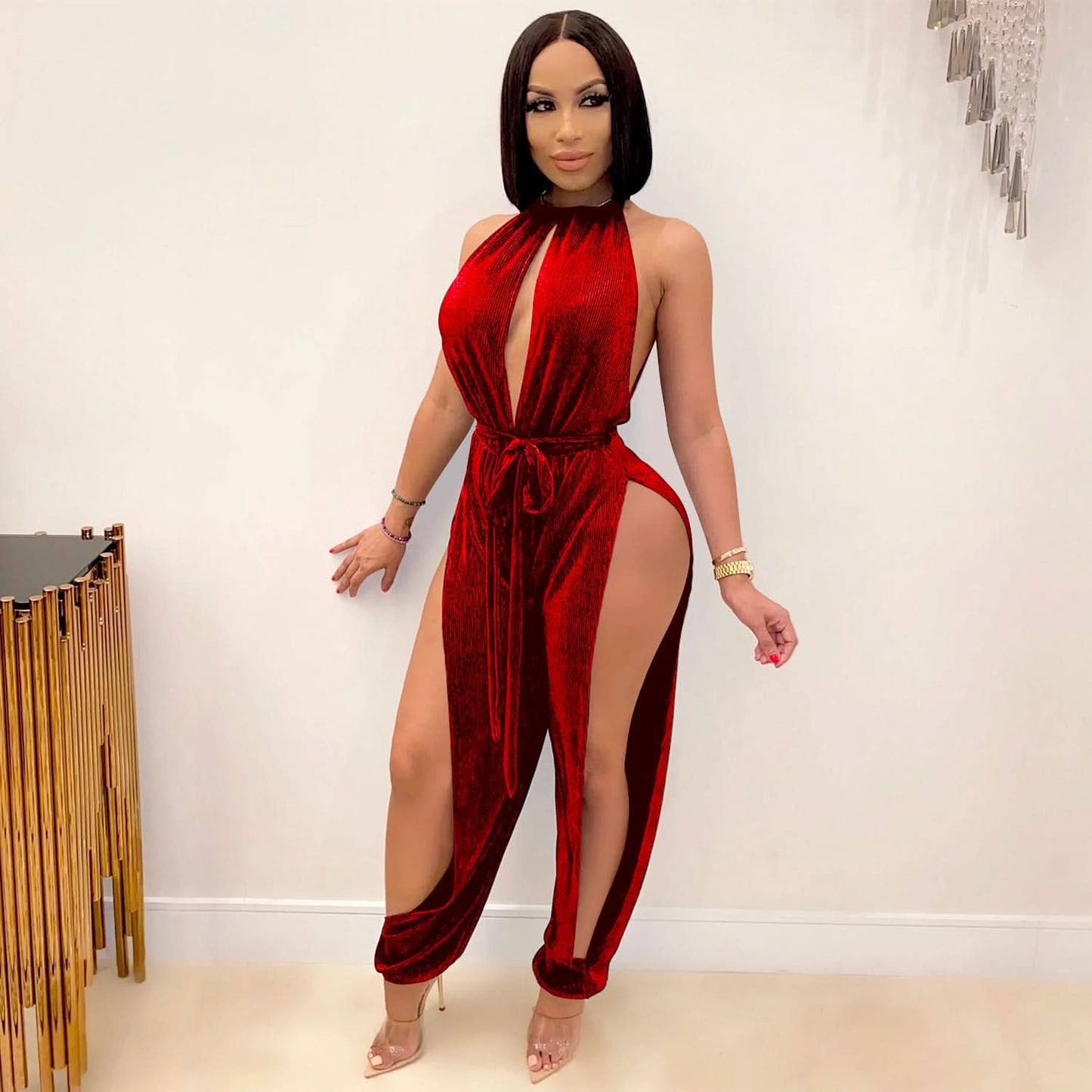 FashionStyle Sexy Strappy Elastic Split Women's Jumpsuit
