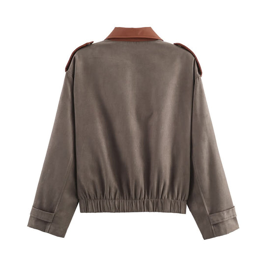 Minimally contrasting suede jacket