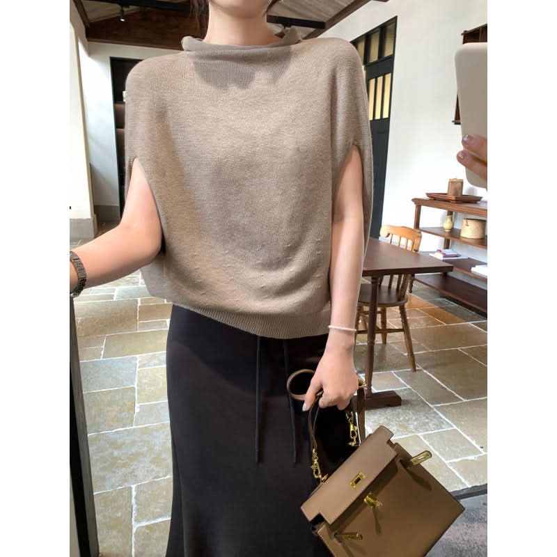 Eleganter Strickpullover für Damen mit Fledermausärmeln, lockerer Cape-Top im Boho-Stil