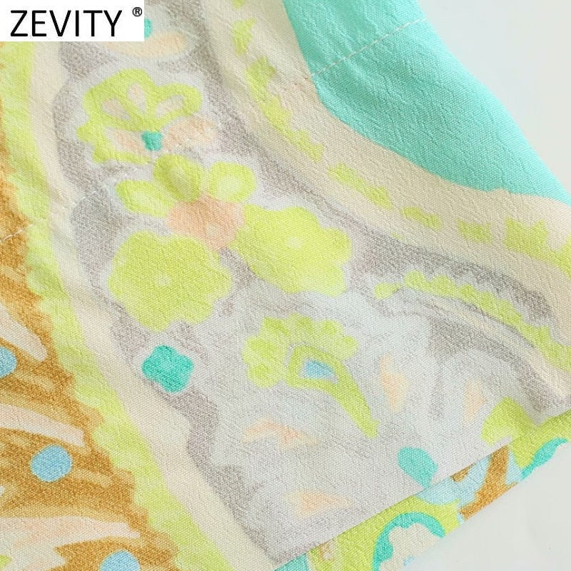 Zevity Women Vintage Totem Floral Print Bow Tied Sashes Kimono Smock Blouse Female Open Stitching Shirts Chic Blusas Tops LS9315